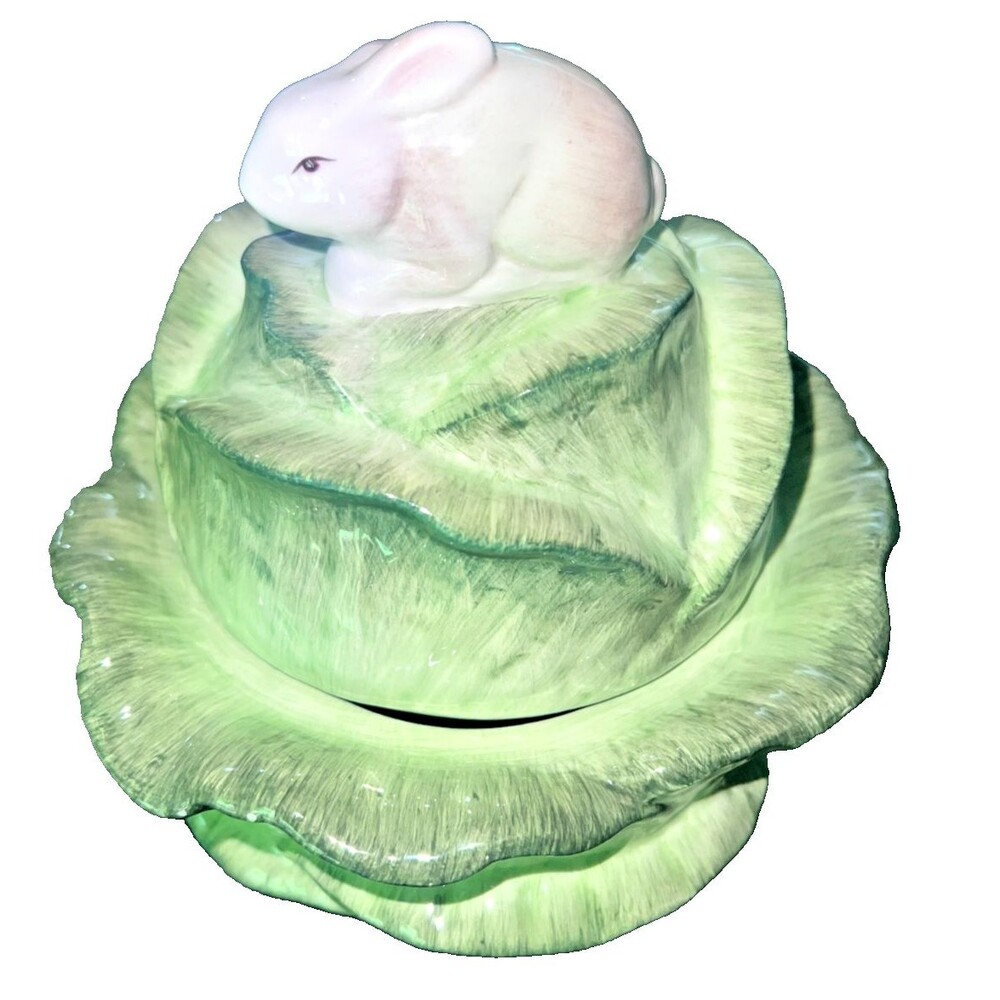 Kaldun & Bogle Sculptured Bowl w/Lid Cabbage Bunny Rabbit French Garden Dish